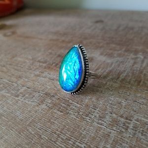 Vintage Australian Triplet Opal Pear SS Ring